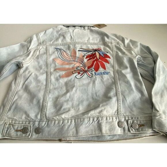 Levi’s Women’s 29944153 Embroidered Ex Boyfriend Jean Denim Trucker Jacket Sz S - Picture 1 of 11